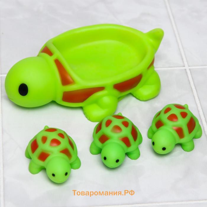 Набор резиновых игрушек для ванны «Мыльница: Черепаха», 14,5 см, с пищалкой, 4 шт, цвет МИКС, Крошка Я