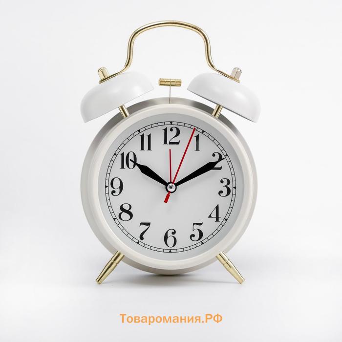 Часы-будильник "Пеннант", бесшумные, с подсветкой, d=9 см, 17х11.5 см, белые