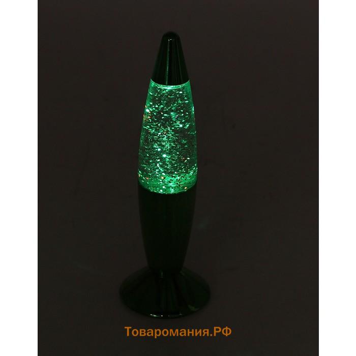 Светильник «Зеленая ракета» LED, лава, блёстки, от батареек 3хLR44 19 см RISALUX