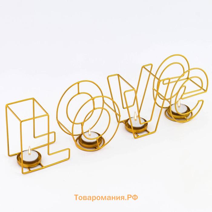 Подсвечник металлический на 4 свечи TAKE IT EASY «Love: слово», 13.5×42 см, золото