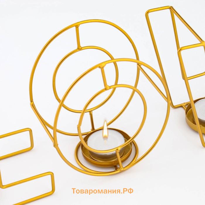 Подсвечник металлический на 4 свечи TAKE IT EASY «Love: слово», 13.5×42 см, золото