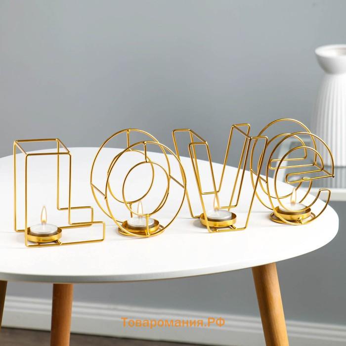 Подсвечник металлический на 4 свечи TAKE IT EASY «Love: слово», 13.5×42 см, золото
