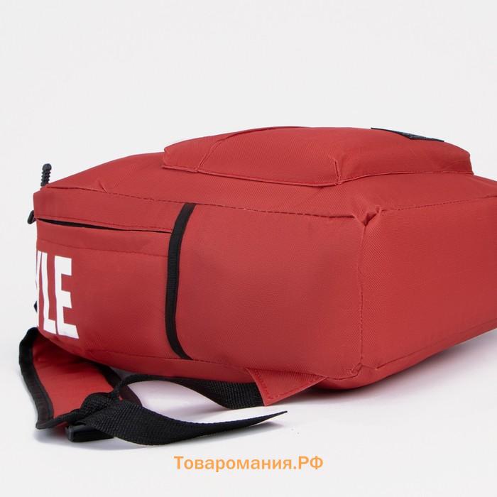 Рюкзак школьный на молнии, наружный карман, 2 боковых кармана, цвет красный