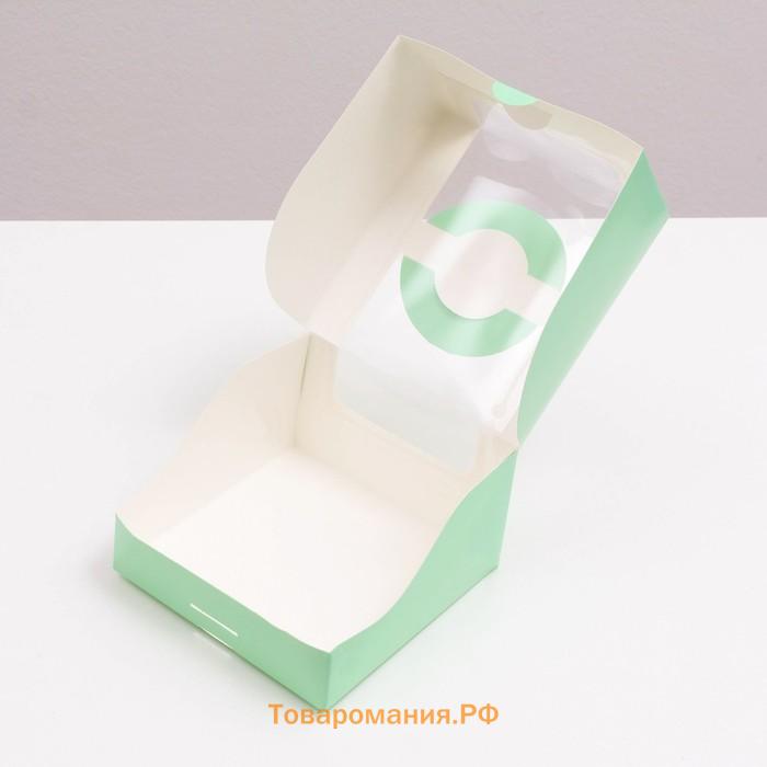 Коробка под бенто - торт с окном, мятный, 14×14×8 см