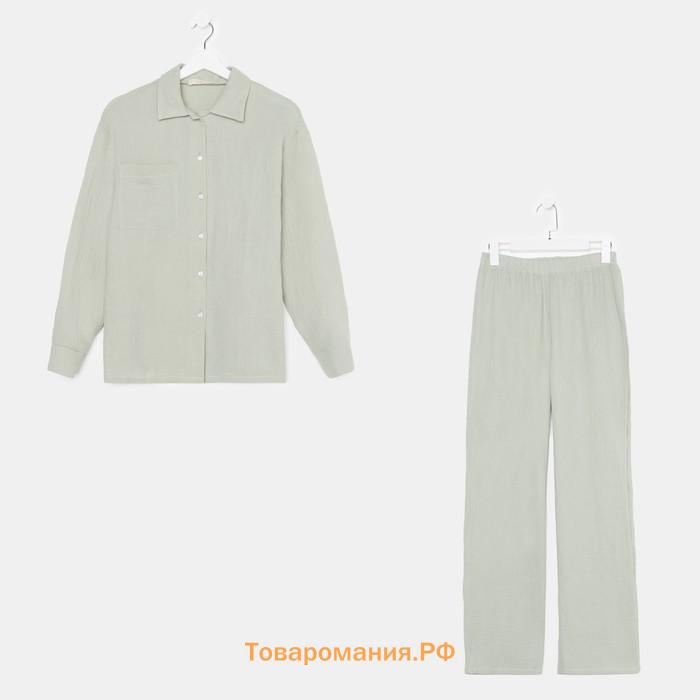 Пижама женская (рубашка и брюки) KAFTAN "Basic" размер 52-54, цвет зелёный