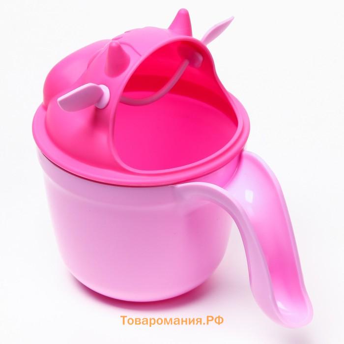 Ковш пластиковый для купания и мытья головы, детский банный ковшик «Коровка», 600 мл., с леечкой, цвет розовый