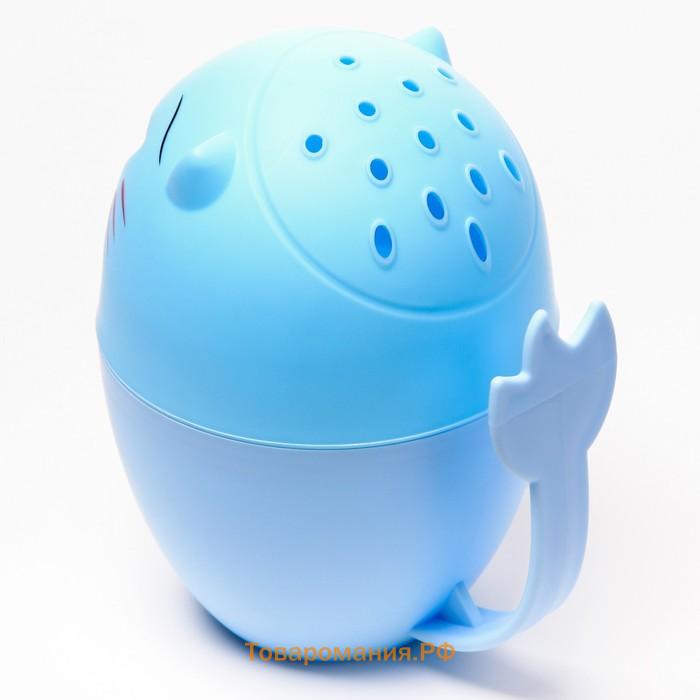Ковш пластиковый для купания и мытья головы, детский банный ковшик «Котик», 500 мл., с леечкой, цвет голубой
