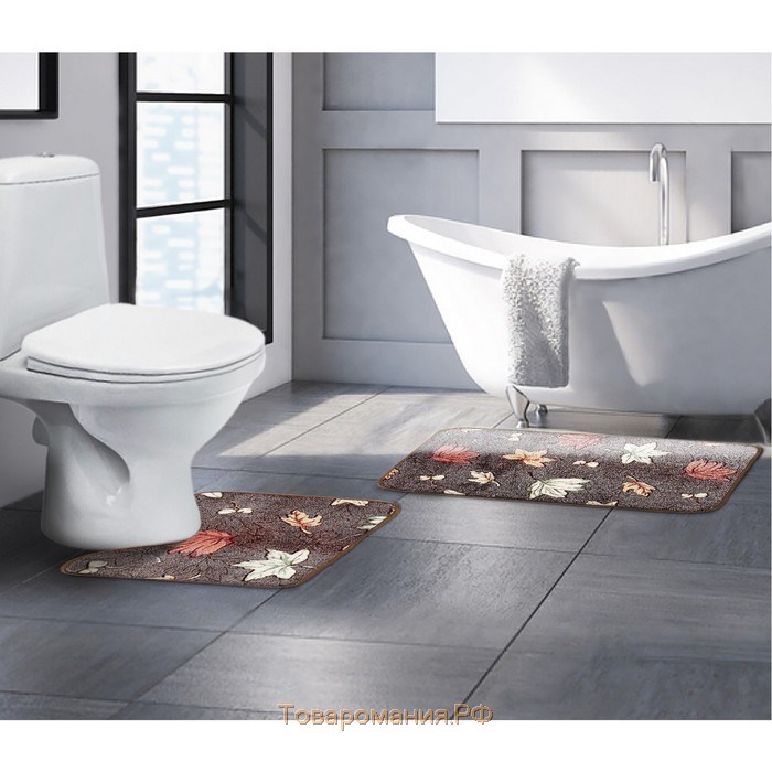 Набор ковриков для ванной и туалета «Осенние листья», 2 шт, 40×50 см, 50×80 см