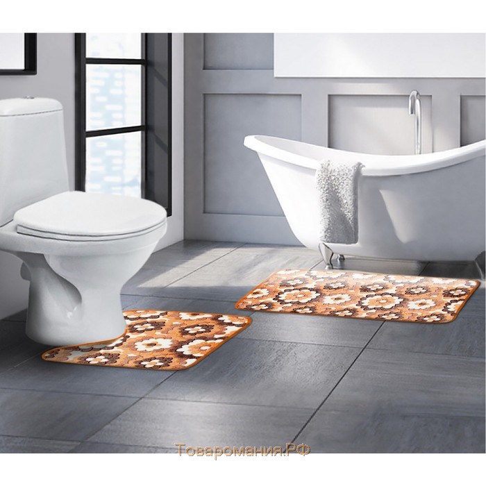 Набор ковриков для ванной и туалета «Бежевая фантазия», 2 шт, 40×50 см, 50×80 см