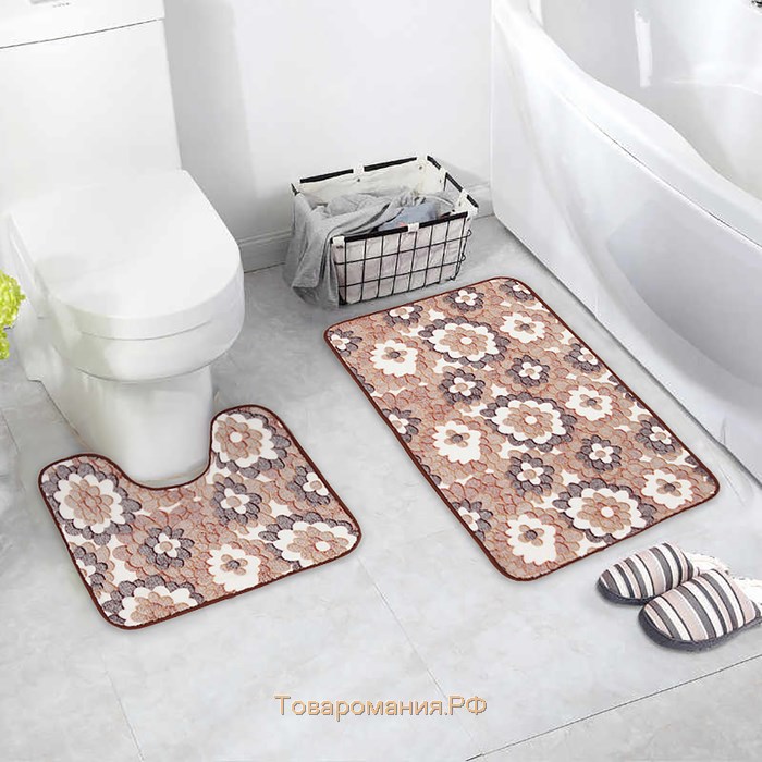 Набор ковриков для ванной и туалета «Бежевая фантазия», 2 шт, 40×50 см, 50×80 см