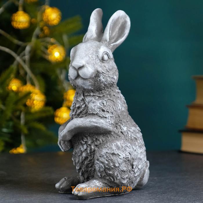 Копилка "Любопытный заяц" серый камень, 20см