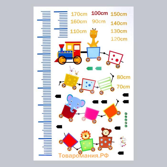 Наклейка пластик интерьерная цветная ростомер "Поезд со зверями" 60x90 см