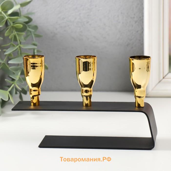 Металлический подсвечник на 3 свечи «Деко», чёрный с золотом, 15.2×4.7×11 см
