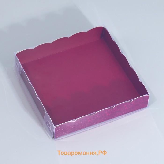 Коробка для печенья, кондитерская упаковка с PVC крышкой, «Бордовые звёдочки», 15 х 15 х 3 см