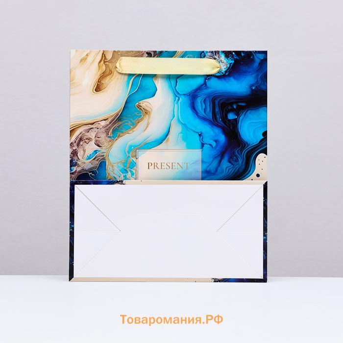 Пакет ламинированный вертикальный PRESENT, голубой - бежевый, 23×27×11.5 см