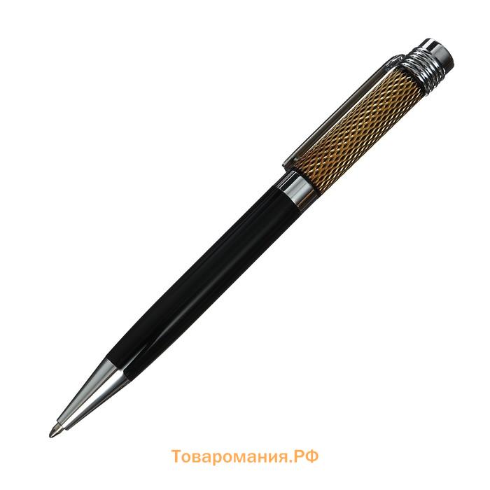 Ручка подарочная шариковая в футляре из искусственной кожи Calligrata «VIP», поворотная, корпус чёрный с серебряными вставками