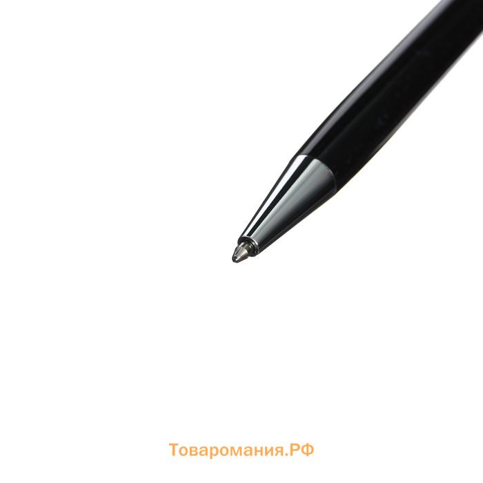 Ручка подарочная шариковая в футляре из искусственной кожи Calligrata «VIP», поворотная, корпус чёрный с серебряными вставками
