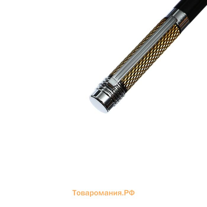 Ручка подарочная шариковая в футляре из искусственной кожи Calligrata «VIP», поворотная, корпус чёрный с серебряными вставками