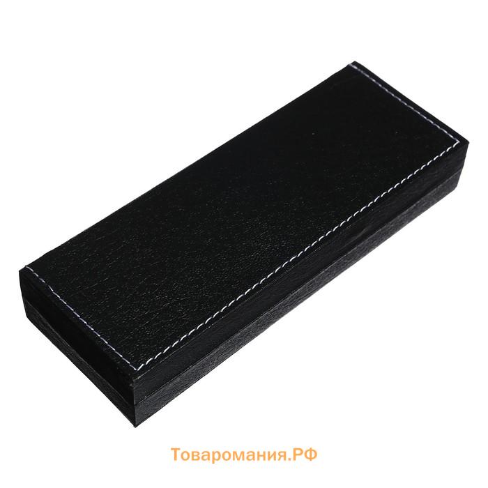 Ручка подарочная шариковая в футляре из искусственной кожи Calligrata «VIP», поворотная, корпус чёрный с серебряными вставками