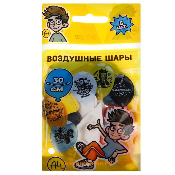 Воздушные шары латексные 12" «Влад А4», 5 шт., МИКС