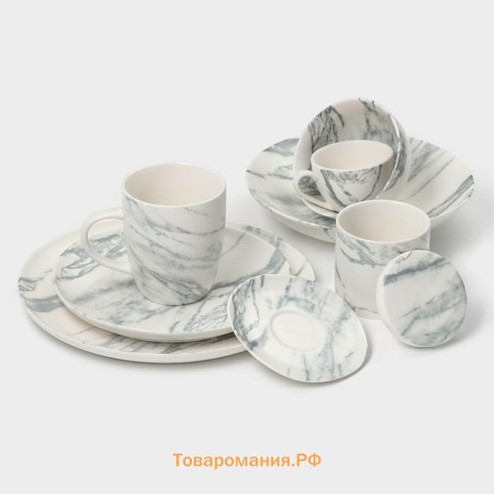 Сахарница Magistro Real Marble, 250 мл, 8.5×9 см, фарфор, белая