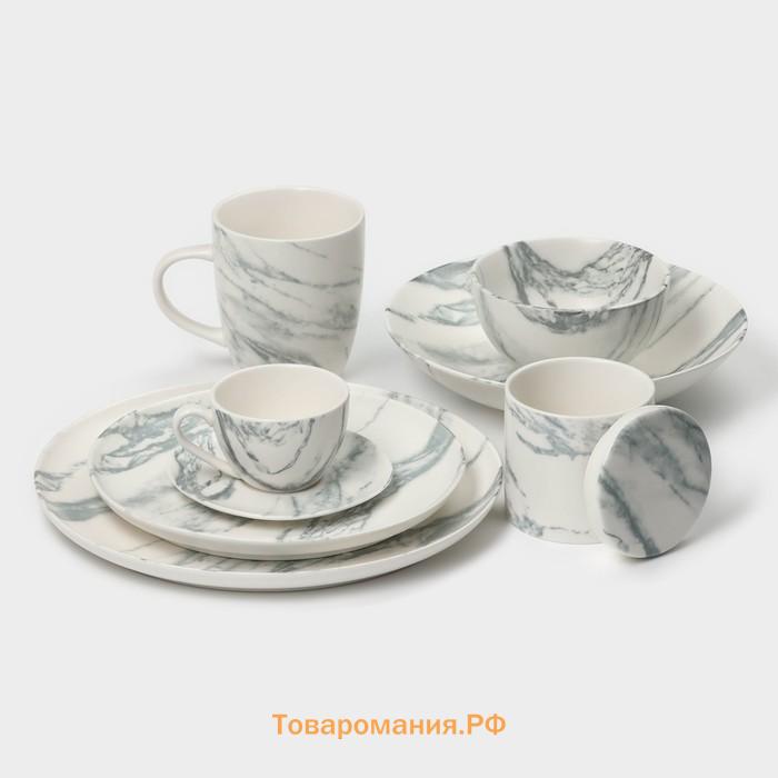 Сахарница Magistro Real Marble, 250 мл, 8.5×9 см, фарфор, белая