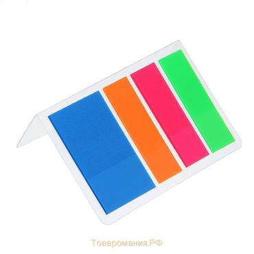 Блок-закладка с липким краем 25 мм x 44 мм, пластик, 4 цвета по 20 листов, флуоресцентный, в блистере, МИКС