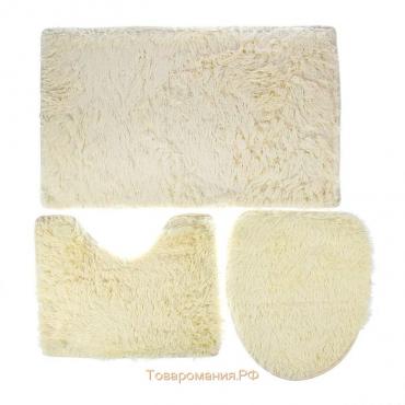 Набор ковриков для ванной и туалета «Плюшевый», 3 шт, 80×49 см, 40×49 см, 40×35 см, цвет белый