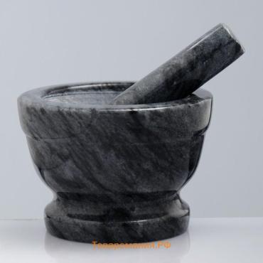 Ступка с пестиком, 130 мл, 10 см, мрамор, чёрная