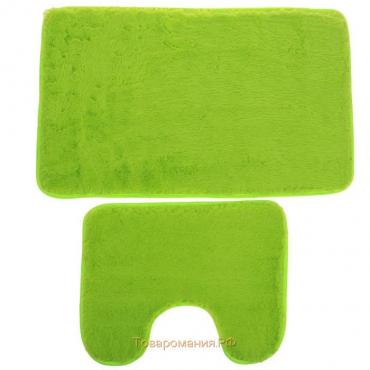 Набор ковриков для ванной и туалета «Пушистик», 2 шт, 40×50 см, 50×80 см, цвет зелёный