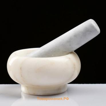 Ступка с пестиком, 130 мл, 5.5 см, камень, белая