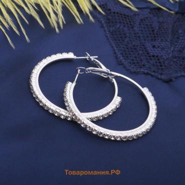 Серьги-кольца Princess дорожка, цвет белый в серебре, d=4 см