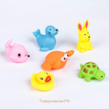 Набор резиновых игрушек для ванны «Любимые животные», 6 шт, с пищалкой, Крошка Я