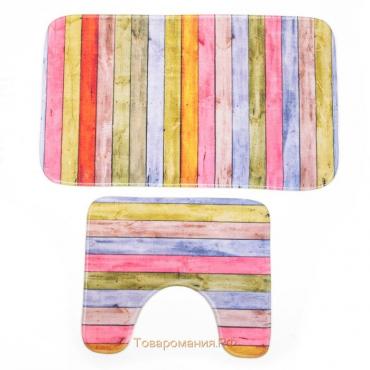 Набор ковриков для ванной и туалета «Цветные деревяшки», 2 шт, 38×45 см, 45×75 см