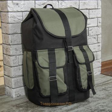 Рюкзак туристический на шнурке, 55 л, 4 наружных кармана, «ЗФТС», цвет чёрный/хаки