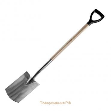 Лопата штыковая, прямоугольная, L = 120 см, из нержавеющей стали, деревянный черенок, с ручкой, «ЗУБР Профессионал»
