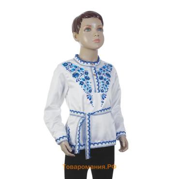 Русская народная рубаха «Гжель», атлас, белая, р-р 32, рост 122-128 см