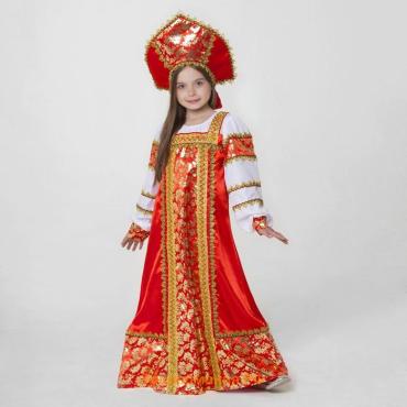 Русский народный костюм «Любавушка», платье-сарафан, кокошник, р-р 32, рост 122-128 см, красный