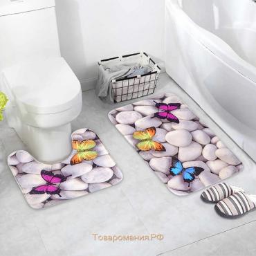 Набор ковриков для ванной и туалета «Камни», 2 шт, 40×50 см, 50×80 см, цвет белый