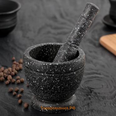 Ступка с пестиком  «Чёрный камень», 10.5×10.5×20 см, чёрная