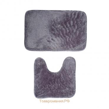 Набор ковриков для ванной и туалета «Пушистик», 2 шт, 38×40 см, 40×60 см, цвет серый