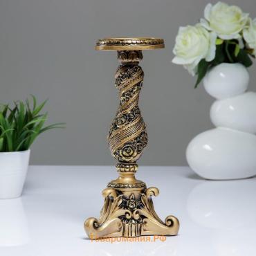 Подсвечник на 1 свечу с цветами, золото 13×13×28 см, для свечи d=2 см