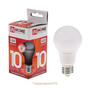 Лампа светодиодная IN HOME LED-A60-VC, Е27, 10 Вт, 230 В, 6500 К, 950 Лм