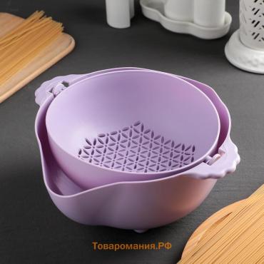 Дуршлаг кухонный с поддоном, 25×11.5 см, нержавеющая сталь, МИКС