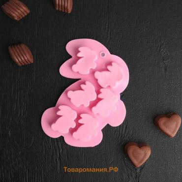 Форма для конфет и шоколада  «Заяц», силикон, 15×11.5 см, 6 ячеек (3.8×3.5 см), бирюзовая
