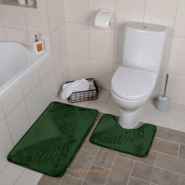 Набор ковриков для ванной и туалета «Тропики», 2 шт, 40×50 см, 50×80 см, цвет зелёный