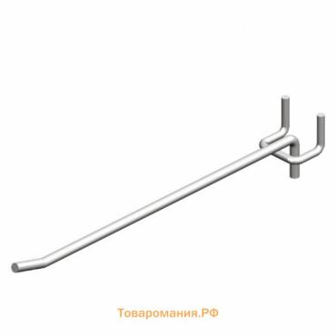 Крючок одинарный на перфорированную ДСП панель, d=4 мм, L=10 см, шаг 25 мм, цинк