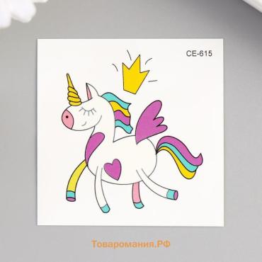 Переводная тату на тело цветная «Единорожек с короной», 6×6 см
