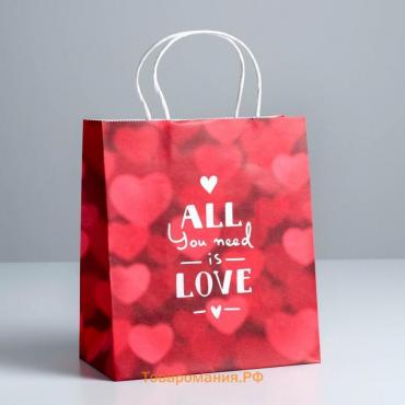 Пакет подарочный крафт, упаковка, «All you need is love», 22 х 25 х 12 см