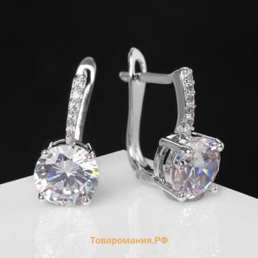 Серьги со стразами «Блум» классика, мини круг, белые в серебре